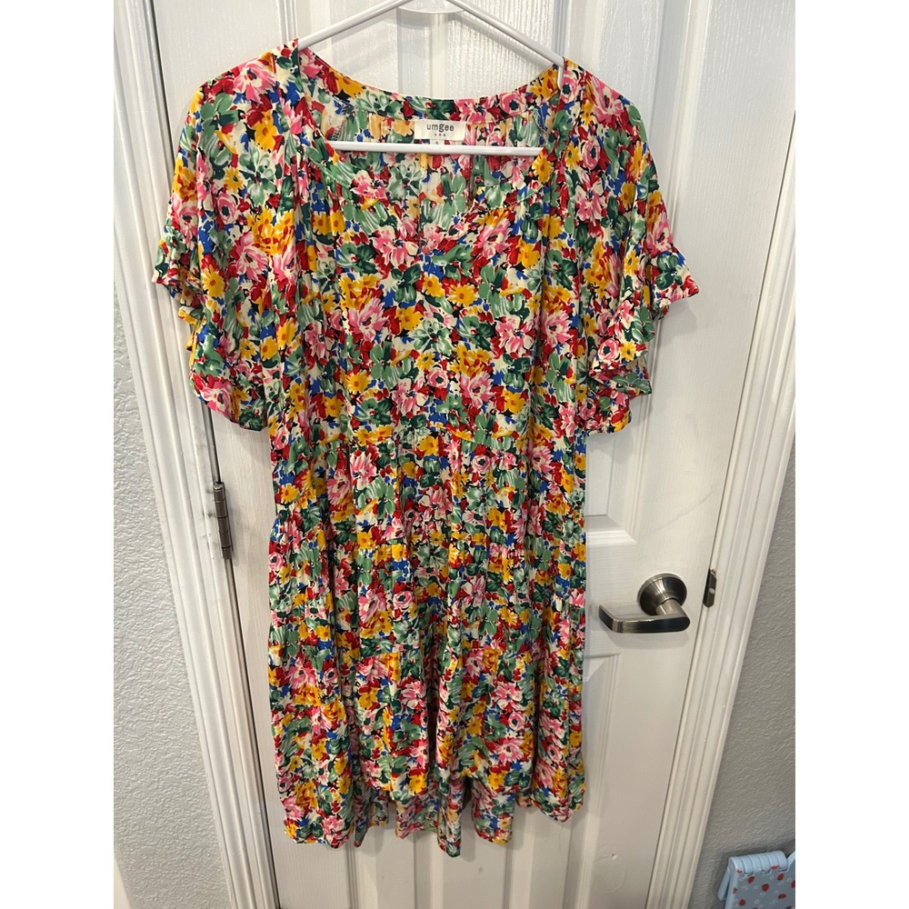 Umgee Dress Multicolor Floral Tiered Babydoll Ruffle Sleeve Mini Dress